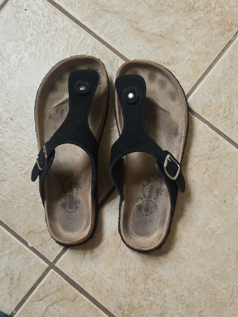 Northside Black Suede Thong Sandals with Buckle